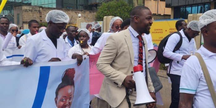 KMPDU SG DavJ Atellah during protests in Nairobi on Thursday February 29 2024