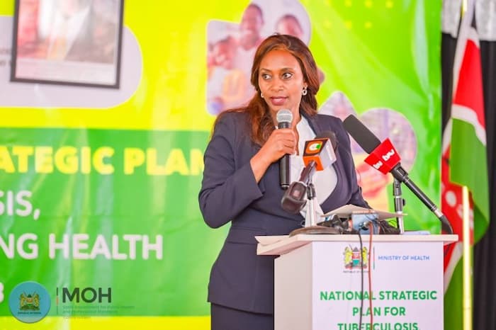 Mary Muthoni, Principal Secretary for Public Health and Professional Standards. during the launch of  Tuberculosis (TB) Strategic Plan 2023-2028 on January 22, 2024.